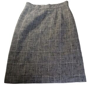 Talbots Wool Bl Skirt‎ 8P Knee Length Glen Plaid Houndstooth Lined VTG Academia